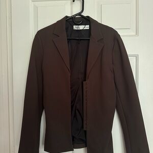 Zara Brown Blazer Classic Suit Jacket